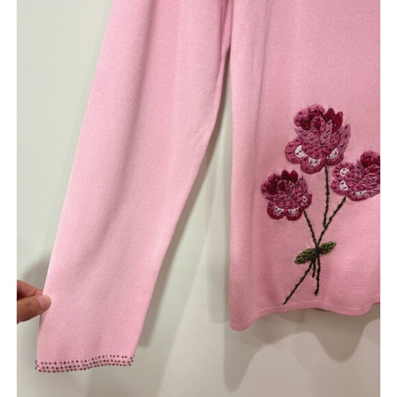 Y2K Francesca Evening Embroidered Cardigan Pink Floral sz XL Cottagecore Granny - Picture 2 of 10
